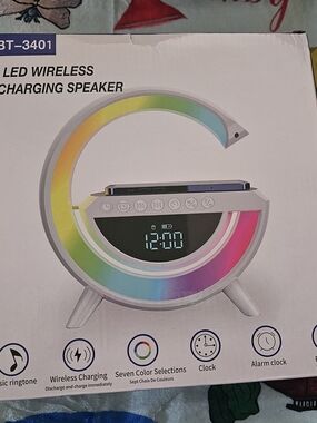 New LED Bluetooth Color Changing Charging Speaker with Digital Clock - White